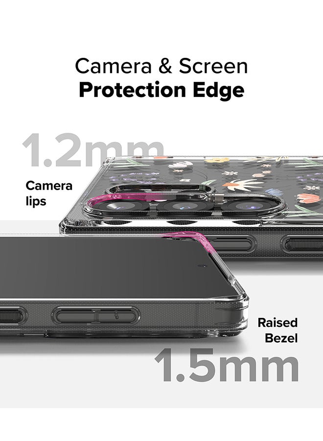 Fusion Design For Samsung Galaxy S25 Ultra Case Cover Transparent PC Back Flexible TPU Bumper Scratch Resistant Shockproof Phone Cover - Dry Flowers