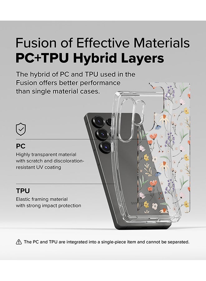 Fusion Design For Samsung Galaxy S25 Ultra Case Cover Transparent PC Back Flexible TPU Bumper Scratch Resistant Shockproof Phone Cover - Dry Flowers