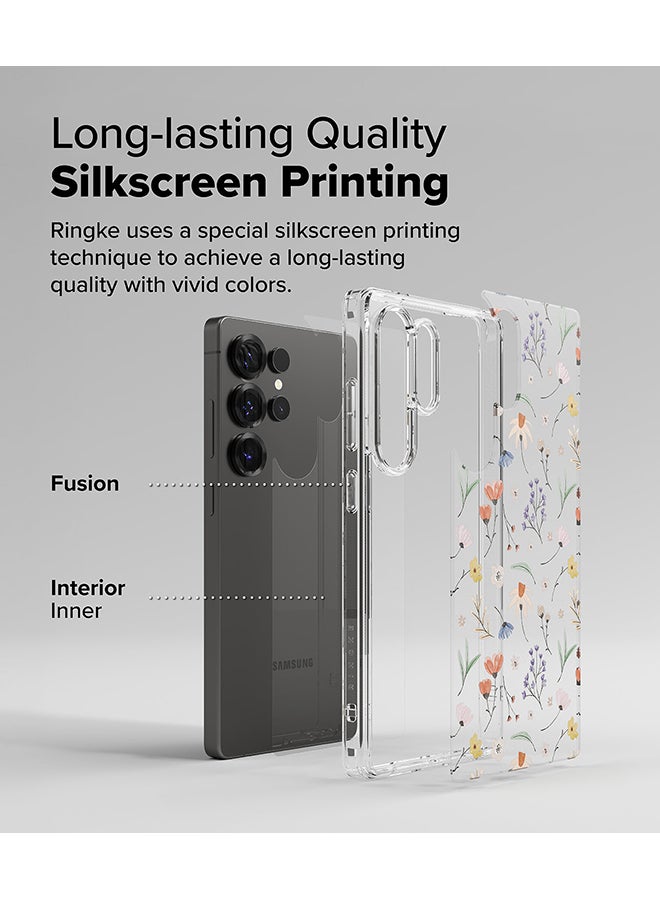 Fusion Design For Samsung Galaxy S25 Ultra Case Cover Transparent PC Back Flexible TPU Bumper Scratch Resistant Shockproof Phone Cover - Dry Flowers