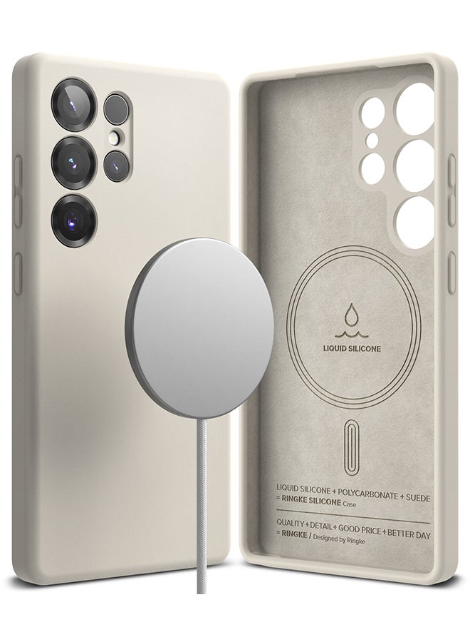 Ringke Silicone Magnetic For Samsung S25 Ultra Case Cover Powerful Magnet Long Lasting Silky Feel Anti-Fingerprint S25 Ultra Back Cover - Stone - Image 1