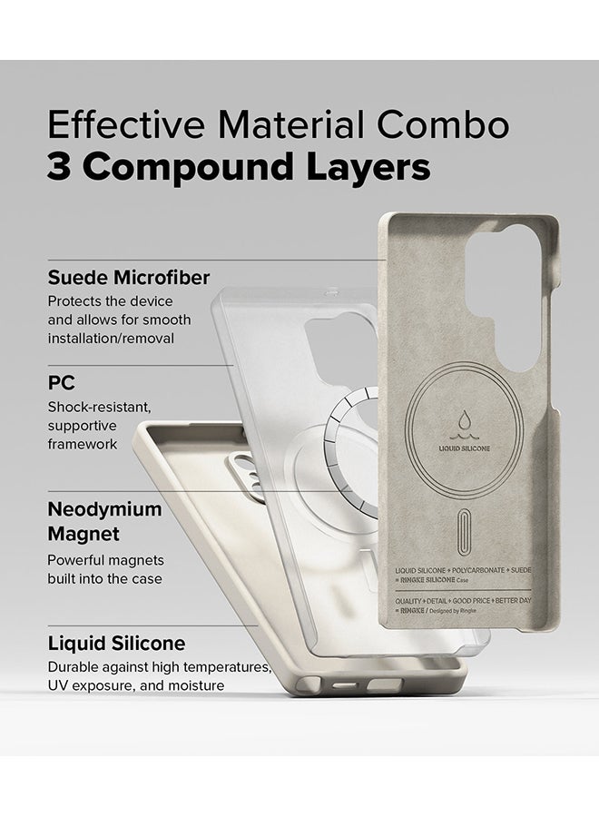 Ringke Silicone Magnetic For Samsung S25 Ultra Case Cover Powerful Magnet Long Lasting Silky Feel Anti-Fingerprint S25 Ultra Back Cover - Stone - Image 3