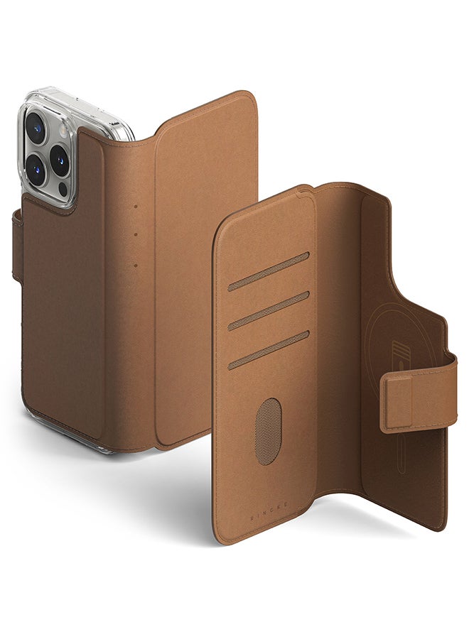 Ringke Folio Wallet Magnetic Case For iPhone 16/15/14/13 Pro And iPhone 16/15/14/13 Case, Detachable Wallet Premium Leather Phone Over For Magsafe Case - Brown - Image 1