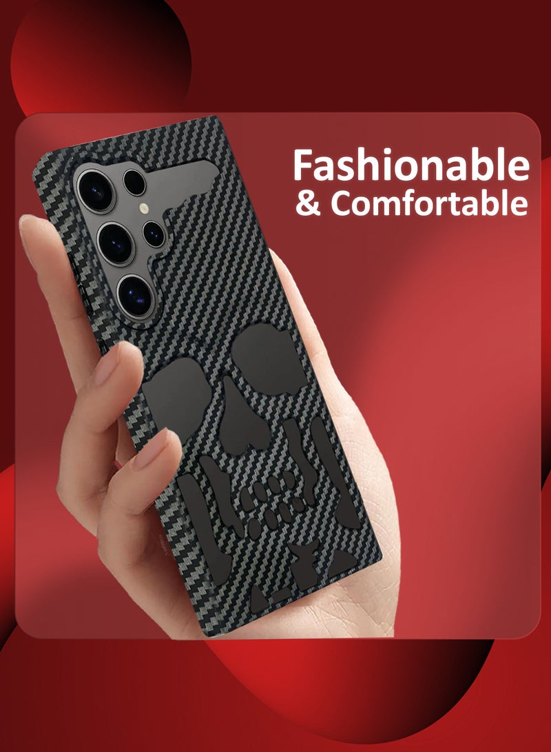 MARGOUN Galaxy S24 Ultra 2Packs Case Cover Soft TPU and Glossy Skull Design with 3D Shockproof Screen Protector Carbon Fiber-2ss - Image 4
