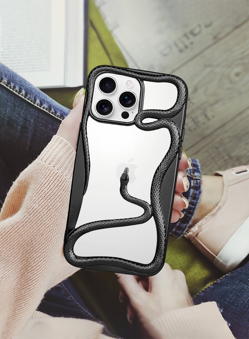 MARGOUN iPhone 16 Pro Max 2Packs Snake Case Cover Soft TPU and Glossy with 3D Shockproof Screen Protector Black-2s  - Image 2