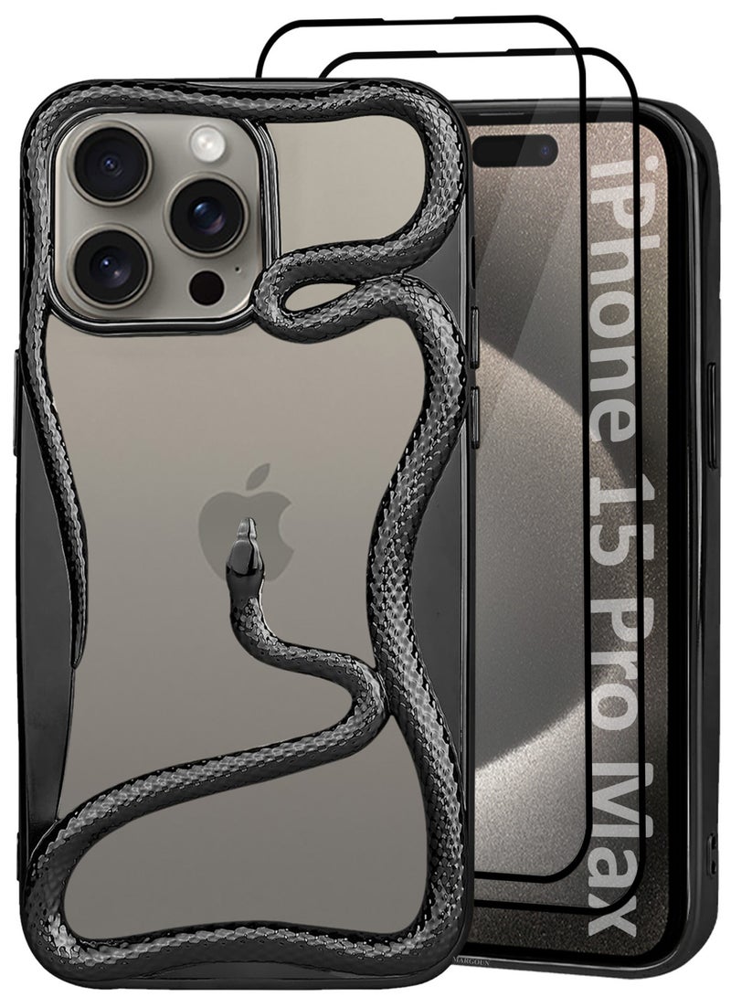 MARGOUN iPhone 15 Pro Max 3Packs Snake Case Cover Soft TPU and Glossy with Two 3D Shockproof Screen Protector Black-3s - Image 5