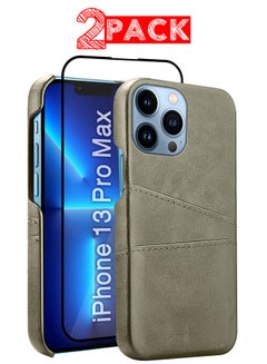 MARGOUN iPhone 13 Pro Max 2Packs Case Cover Leather with Card Holder for Men Women Phone Case with 3D Screen Protector Grey-2  - Image 1