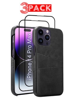 MARGOUN iPhone 14 Pro Max 3Packs Case Cover Leather with Card Holder for Men Women Phone Case with 3D Screen Protector Black-3  - Image 1