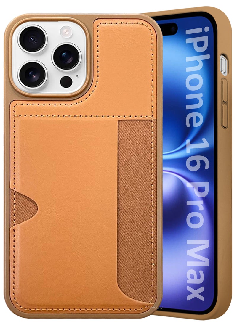 MARGOUN iPhone 16 Pro Max Case Leather Antifingerprint Cover with Wallet Card Slot Shell, Side Insert Card Holder, Anti Fall Protection - Brown-1  - Image 1