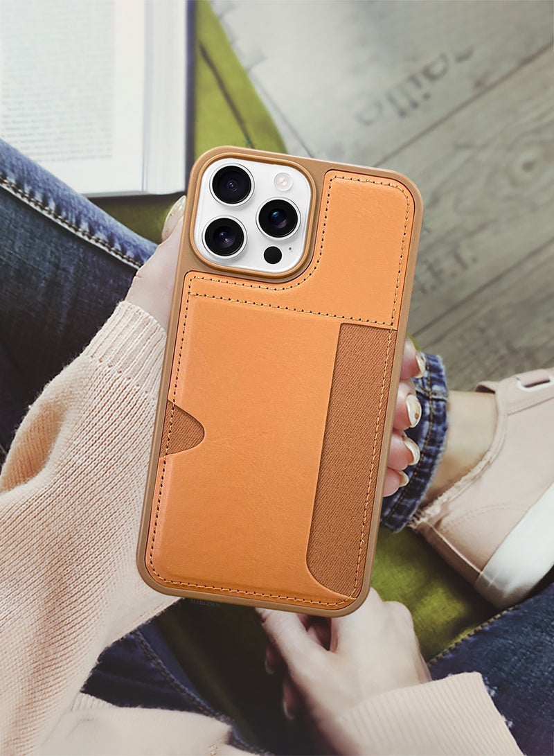 MARGOUN iPhone 16 Pro Max Case Leather Antifingerprint Cover with Wallet Card Slot Shell, Side Insert Card Holder, Anti Fall Protection - Brown-1  - Image 4