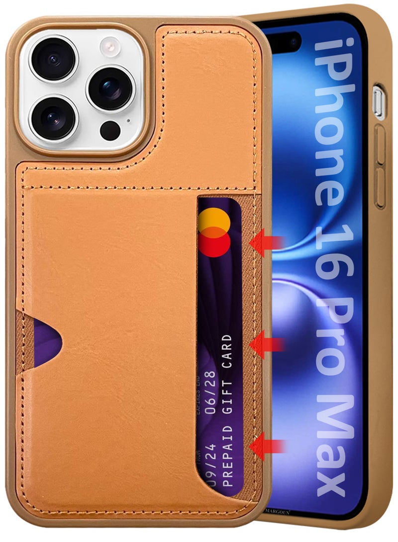 MARGOUN iPhone 16 Pro Max Case Leather Antifingerprint Cover with Wallet Card Slot Shell, Side Insert Card Holder, Anti Fall Protection - Brown-1  - Image 5