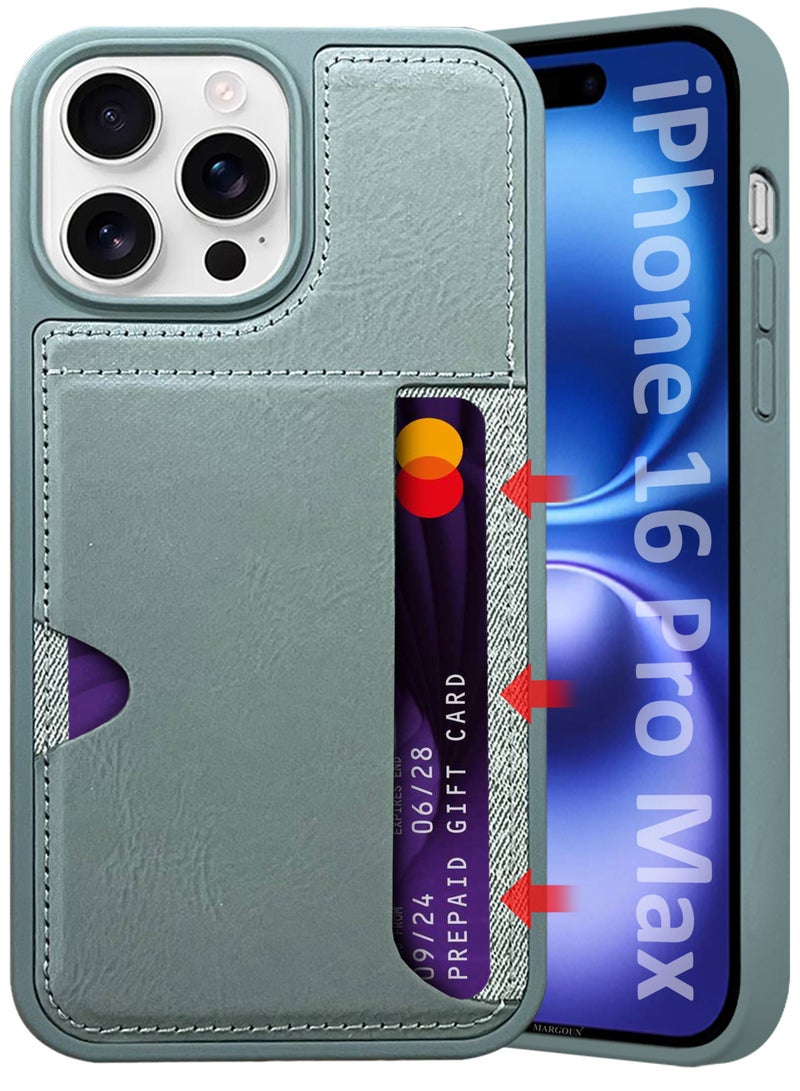 MARGOUN iPhone 16 Pro Max Case Leather Antifingerprint Cover with Wallet Card Slot Shell, Side Insert Card Holder, Anti Fall Protection - Grey-1  - Image 1