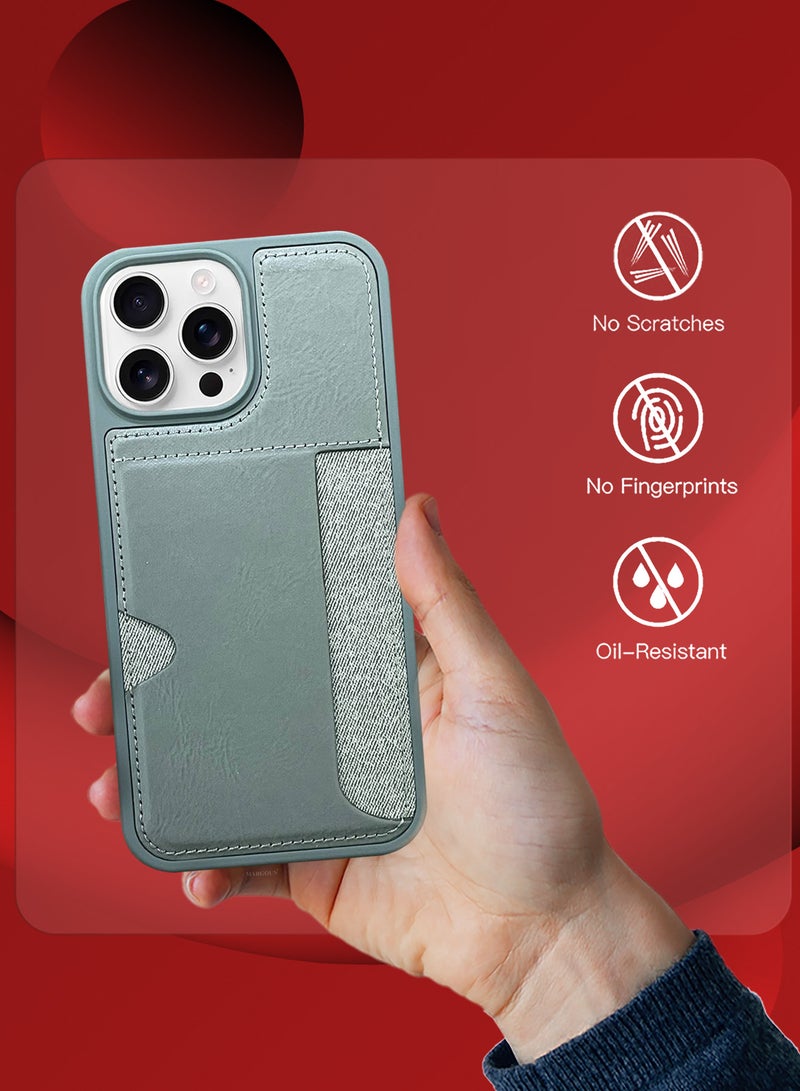 MARGOUN iPhone 16 Pro Max Case Leather Antifingerprint Cover with Wallet Card Slot Shell, Side Insert Card Holder, Anti Fall Protection - Grey-1  - Image 3