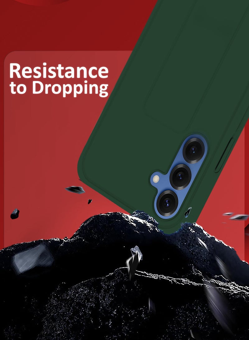 MARGOUN Galaxy S25 Case Silicone with Stand Function Shockproof and Anti Scratch Finger Grip Case Cover / Dark Dark Green-1 - Image 2