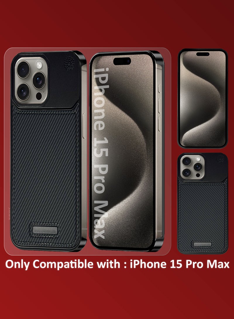 MARGOUN iPhone 15 Pro Max Case Leather Metal Design, Slim Lightweight Minimalist Cover Carbon Black-1  - Image 2
