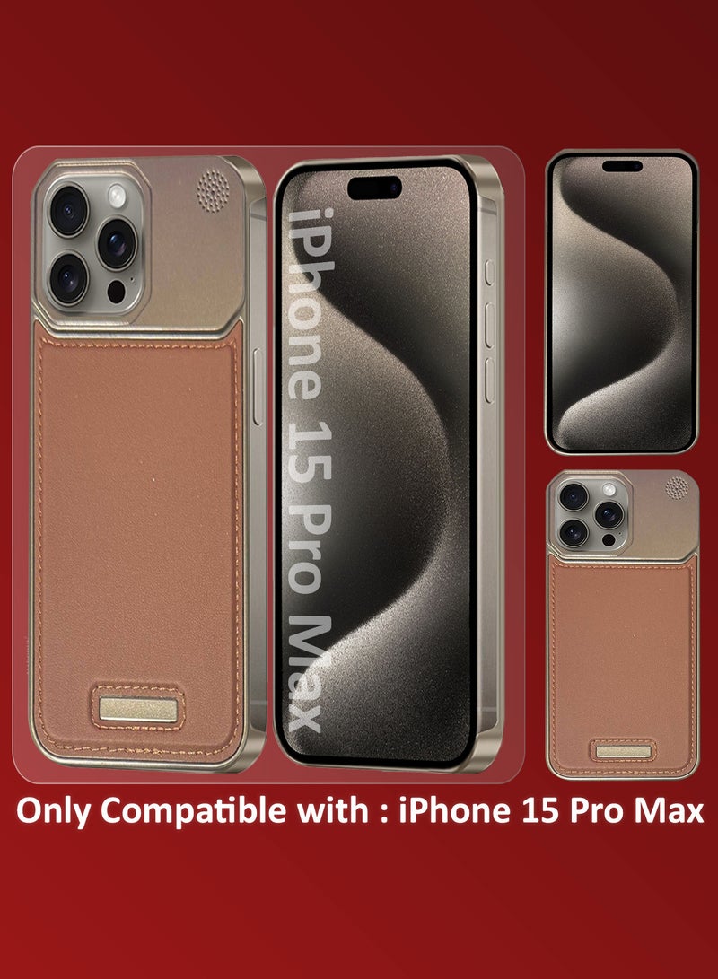 MARGOUN iPhone 15 Pro Max Case Leather Metal Design, Slim Lightweight Minimalist Cover Brownie-1 - Image 2