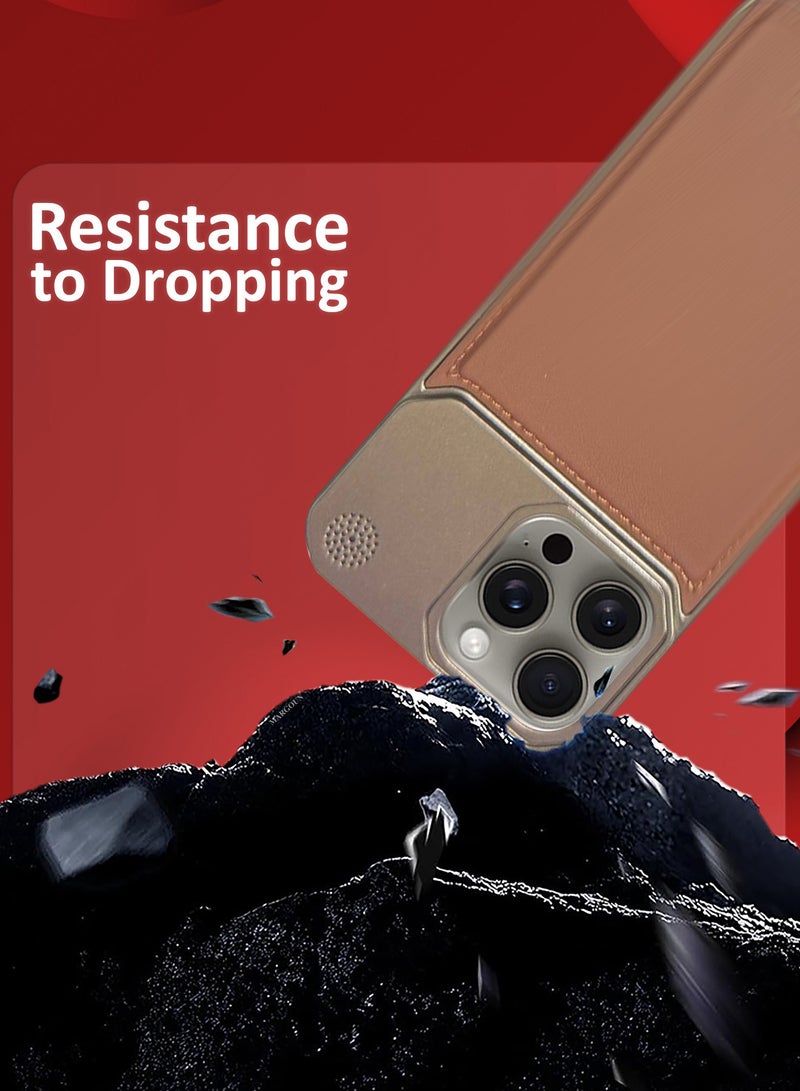 MARGOUN iPhone 15 Pro Max Case Leather Metal Design, Slim Lightweight Minimalist Cover Brownie-1 - Image 5