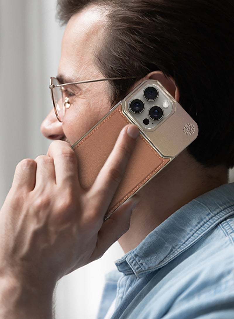 MARGOUN iPhone 15 Pro Max Case Leather Metal Design, Slim Lightweight Minimalist Cover Brownie-1 - Image 4