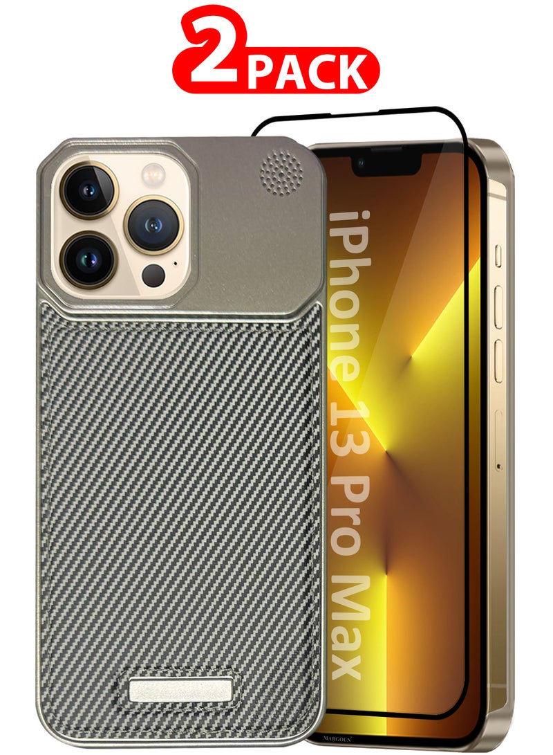 MARGOUN iPhone 13 Pro Max 2 Pack Case Leather Metal Design, Slim Lightweight Minimalist Cover,1 Case 1 Screen Protector Carbon Grey-2  - Image 1