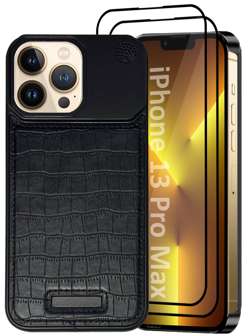 MARGOUN iPhone 13 Pro Max 3 Pack Case Leather Metal Design, Slim Lightweight Minimalist Cover,1 Case 2 Screen Protectors Blackish-3  - Image 2