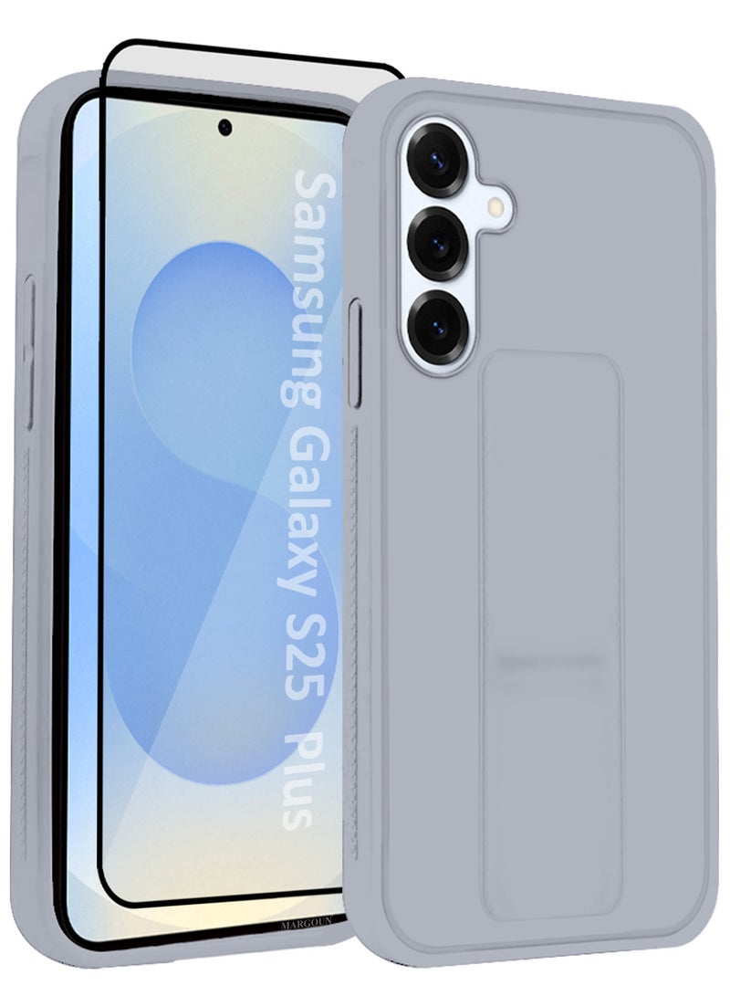 مارجون حافظة سيليكون لجهاز Galaxy S25 Plus 2 حزمة مع وظيفة حامل مقاومة للصدمات ومضادة للخدش مع قبضة إصبع وحماية شاشة خصوصية واحدة - Image 3