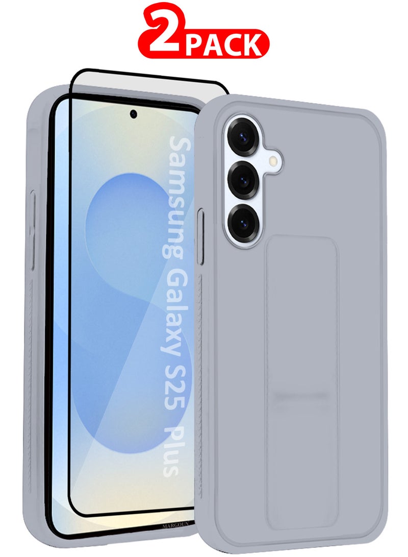 مارجون حافظة سيليكون لجهاز Galaxy S25 Plus 2 حزمة مع وظيفة حامل مقاومة للصدمات ومضادة للخدش مع قبضة إصبع وحماية شاشة خصوصية واحدة - Image 1