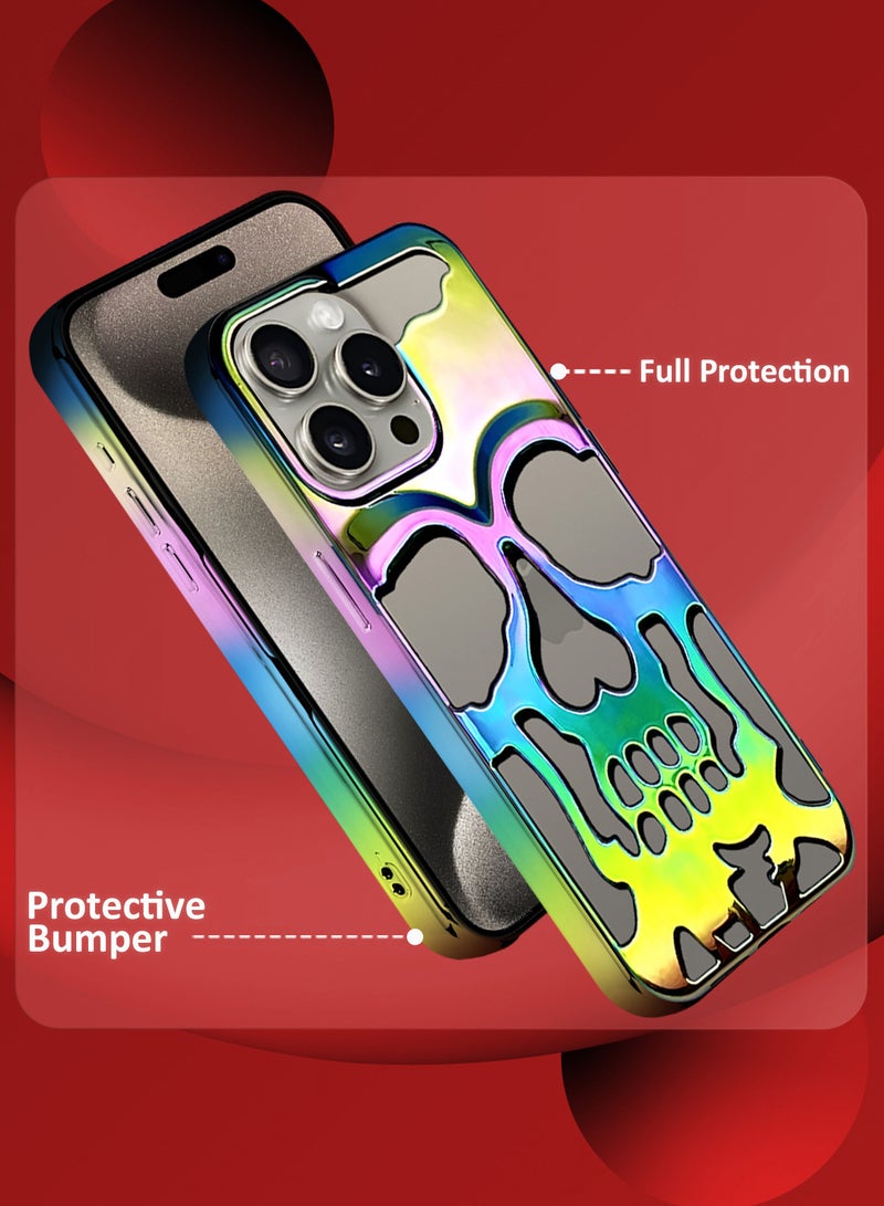 MARGOUN iPhone 15 Pro Max 3Packs Skull Case Cover Soft TPU and Glossy with Two 3D Shockproof Screen Protector - Rainbow Rainbow-3s - Image 2