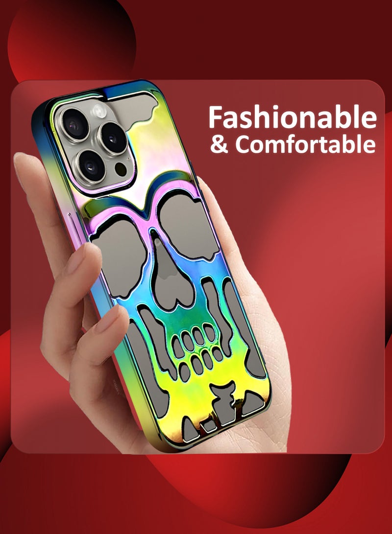 MARGOUN iPhone 15 Pro Max 3Packs Skull Case Cover Soft TPU and Glossy with Two 3D Shockproof Screen Protector - Rainbow Rainbow-3s - Image 4