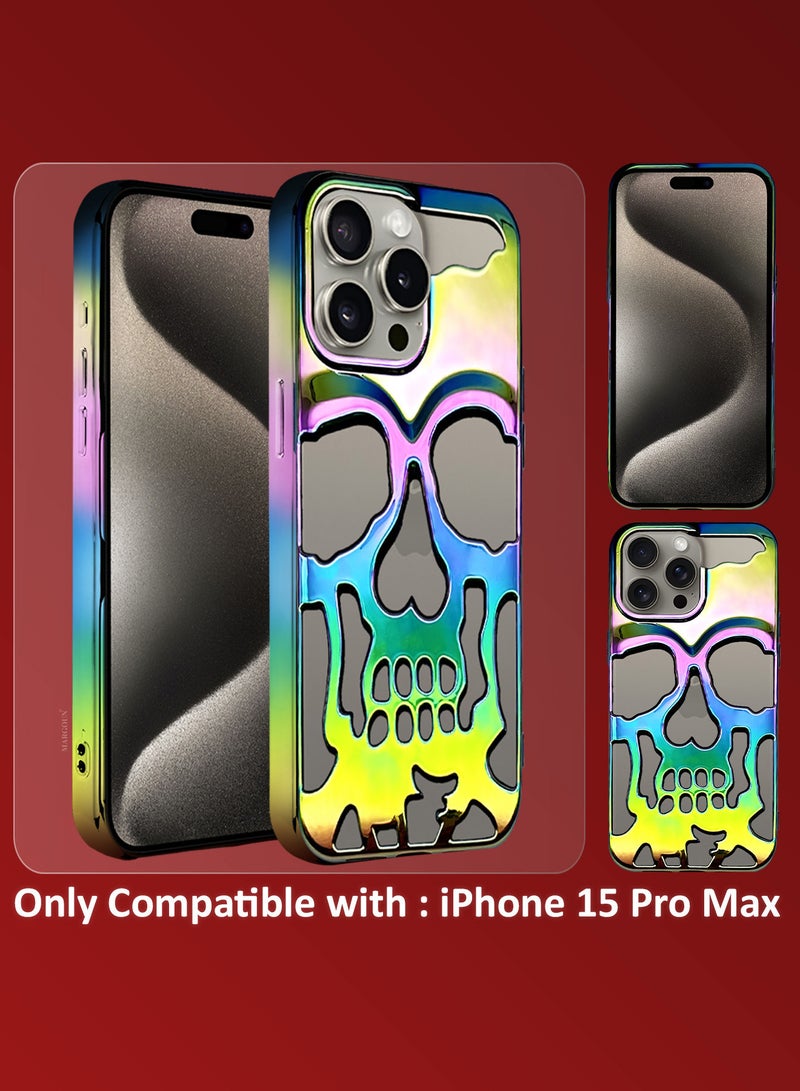 MARGOUN iPhone 15 Pro Max 3Packs Skull Case Cover Soft TPU and Glossy with Two 3D Shockproof Screen Protector - Rainbow Rainbow-3s - Image 5