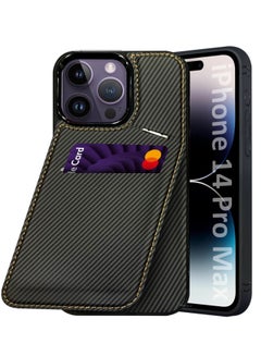 MARGOUN iPhone 14 Pro Max Case Cover Leather with Card Holder and Kickstand for Men Women Phone Case with Carbon Fiber Pattern Black-1  - Image 1