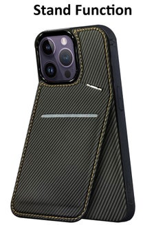 MARGOUN iPhone 14 Pro Max Case Cover Leather with Card Holder and Kickstand for Men Women Phone Case with Carbon Fiber Pattern Black-1  - Image 2