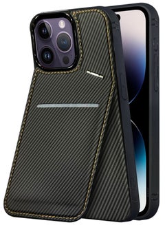 MARGOUN iPhone 14 Pro Max Case Cover Leather with Card Holder and Kickstand for Men Women Phone Case with Carbon Fiber Pattern Black-1  - Image 3
