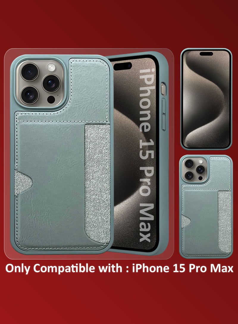 MARGOUN iPhone 15 Pro Max 2Packs Case Leather Antifingerprint Cover with Wallet Card Slot Shell, Side Insert Card Holder, Anti Fall Protection - Grey-2  - Image 2