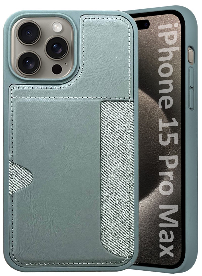 MARGOUN iPhone 15 Pro Max 2Packs Case Leather Antifingerprint Cover with Wallet Card Slot Shell, Side Insert Card Holder, Anti Fall Protection - Grey-2  - Image 4