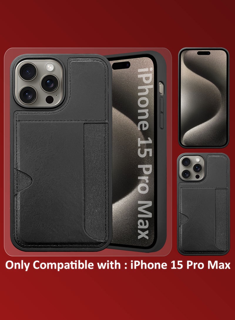 MARGOUN iPhone 15 Pro Max Case Leather Antifingerprint Cover with Wallet Card Slot Shell, Side Insert Card Holder, Anti Fall Protection - Black-1  - Image 2