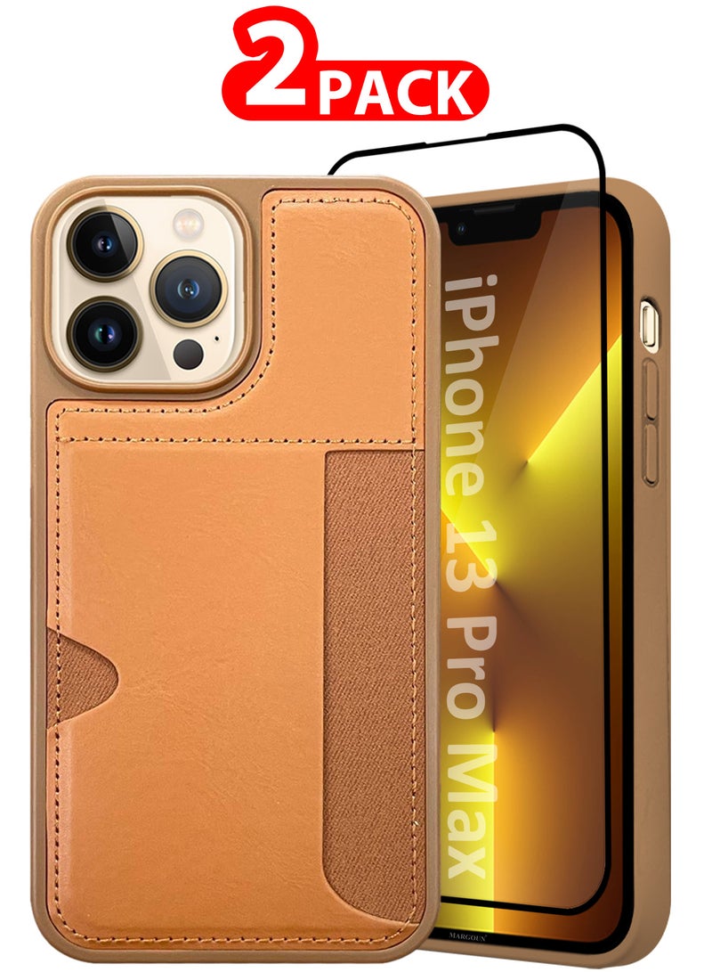 MARGOUN iPhone 13 Pro Max 2Packs Case Leather Antifingerprint Cover with Wallet Card Slot Shell, Side Insert Card Holder, Anti Fall Protection Brown-2  - Image 1