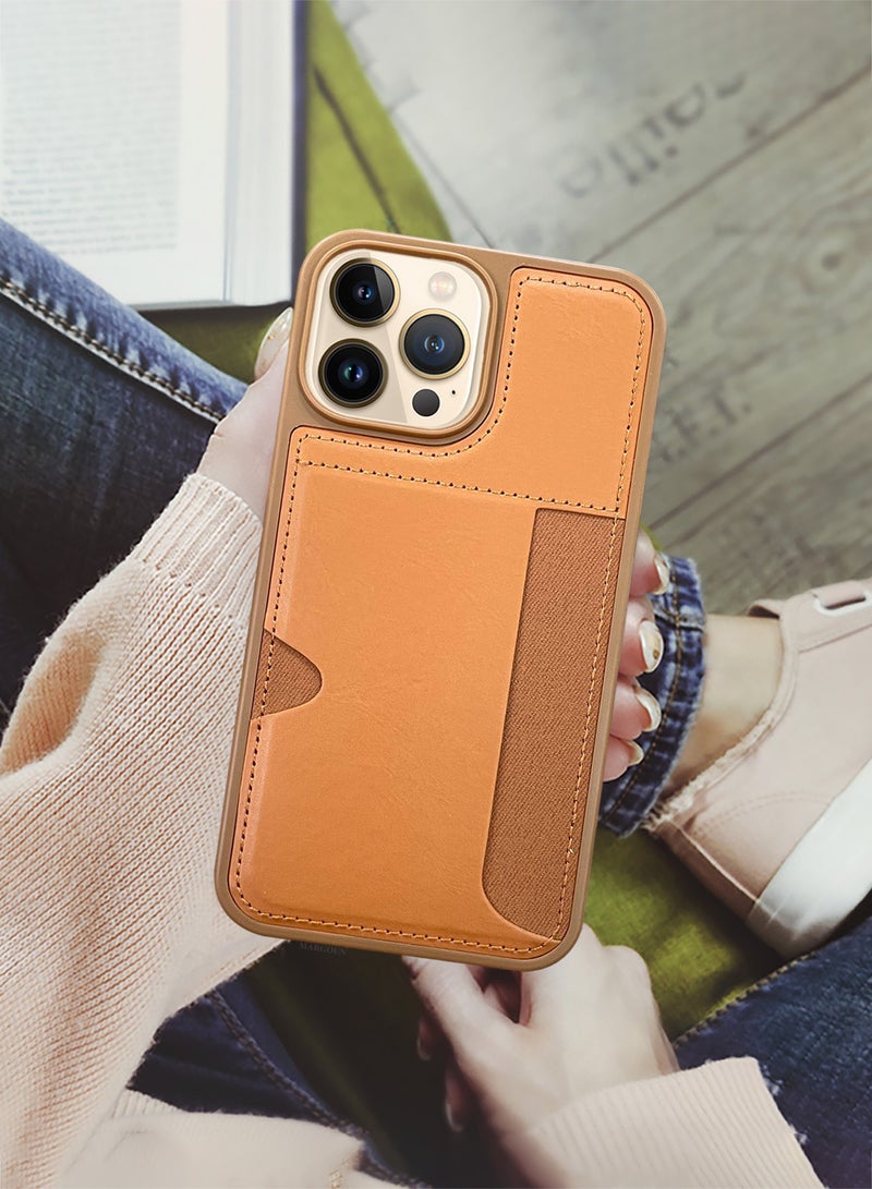 MARGOUN iPhone 13 Pro Max 2Packs Case Leather Antifingerprint Cover with Wallet Card Slot Shell, Side Insert Card Holder, Anti Fall Protection Brown-2  - Image 4