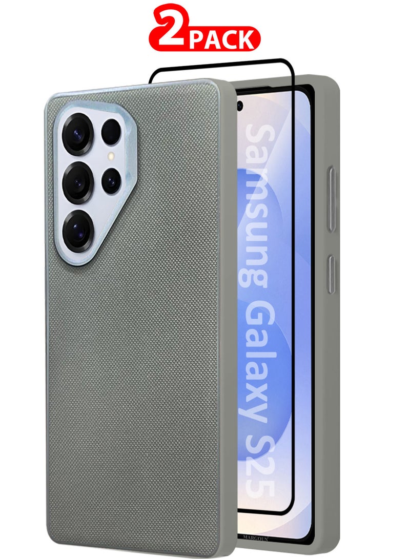 MARGOUN Samsung Galaxy S25 Ultra 2 Pack Vegan Leather Case, 1 Cover with 1 Screen Protector, Slim Fit, Raised Edges for Camera and Screen Protection Grey-2 - Image 1