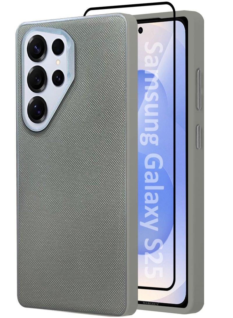 MARGOUN Samsung Galaxy S25 Ultra 2 Pack Vegan Leather Case, 1 Cover with 1 Screen Protector, Slim Fit, Raised Edges for Camera and Screen Protection Grey-2 - Image 2