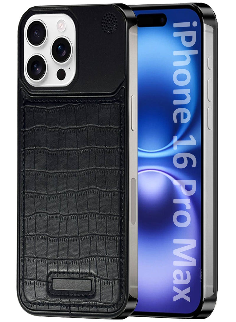 MARGOUN iPhone 16 Pro Max Case Leather Metal Design, Slim Lightweight Minimalist Cover Blackish-1  - Image 1