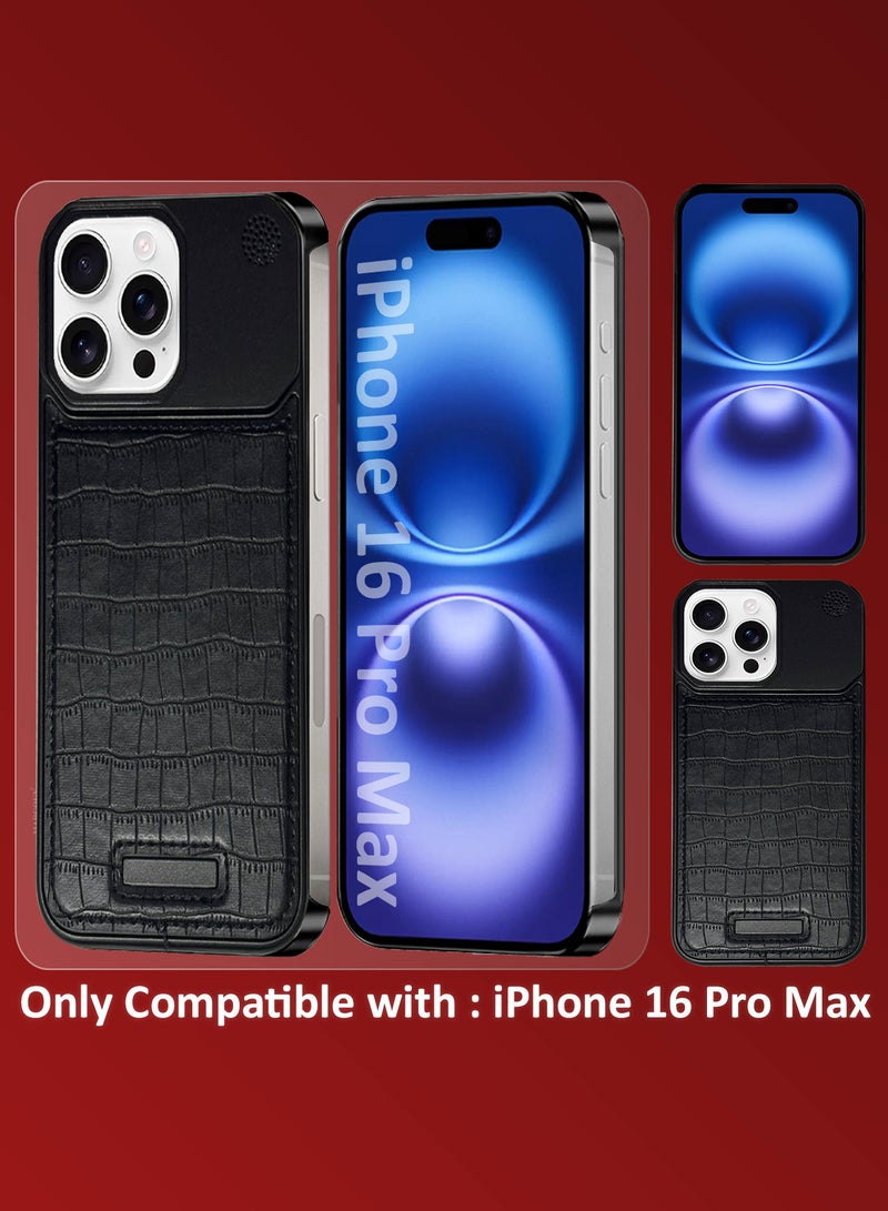 MARGOUN iPhone 16 Pro Max Case Leather Metal Design, Slim Lightweight Minimalist Cover Blackish-1  - Image 2