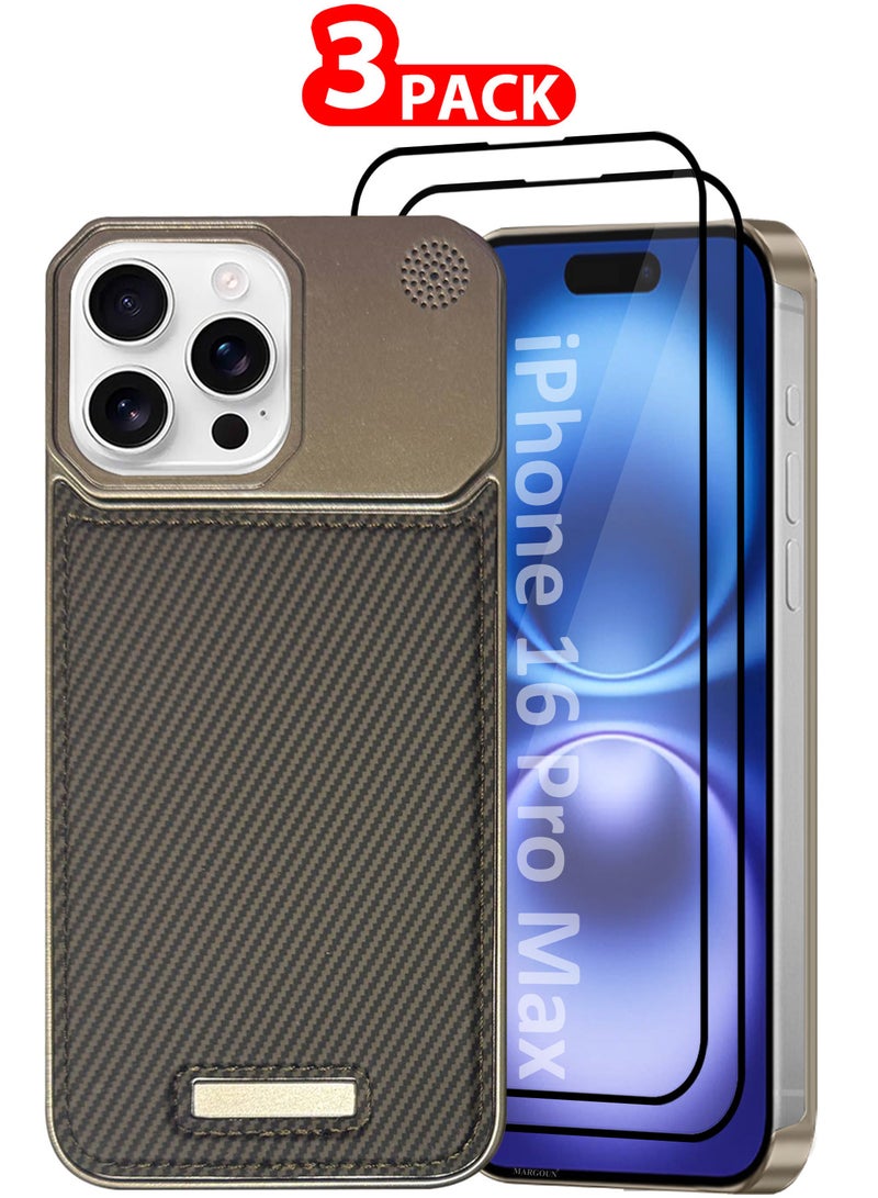 MARGOUN iPhone 16 Pro Max 3 Pack Case Leather Metal Design, Slim Lightweight Minimalist Cover,1 Case 2 Screen Protectors Carbonic Grey-3  - Image 1