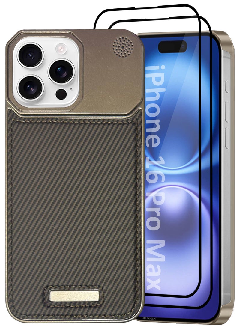 MARGOUN iPhone 16 Pro Max 3 Pack Case Leather Metal Design, Slim Lightweight Minimalist Cover,1 Case 2 Screen Protectors Carbonic Grey-3  - Image 2