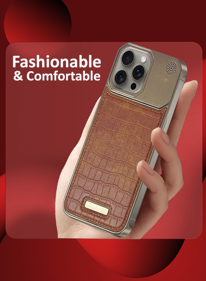 مارجون حافظة آيفون 15 برو ماكس بتصميم جلد معدني، غلاف نحيف وخفيف، تصميم بسيط - Image 3