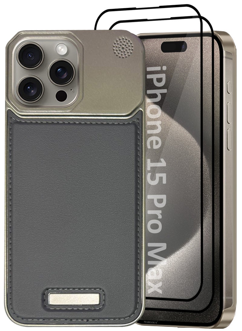 MARGOUN iPhone 15 Pro Max 3 Pack Case Leather Metal Design, Slim Lightweight Minimalist Cover,1 Case 2 Screen Protectors Dark Grey-3  - Image 2