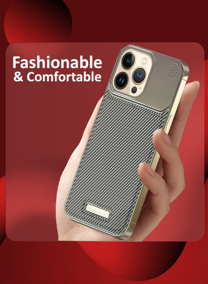 MARGOUN iPhone 13 Pro Max Case Leather Metal Design, Slim Lightweight Minimalist Cover Carbon Grey-1 - Image 3
