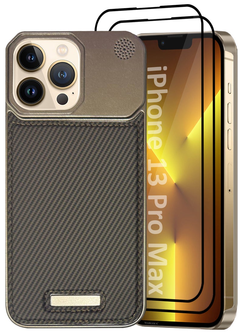 MARGOUN iPhone 13 Pro Max 3 Pack Case Leather Metal Design, Slim Lightweight Minimalist Cover,1 Case 2 Screen Protectors Carbonic Grey-3  - Image 2