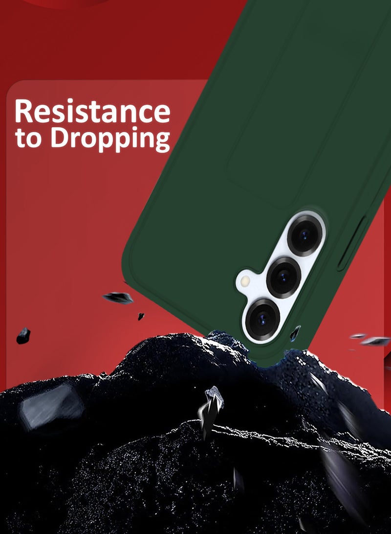 MARGOUN Galaxy S25 Plus Case Silicone with Stand Function Shockproof and Anti Scratch Finger Grip Case Cover / Dark Dark Green-1 - Image 4