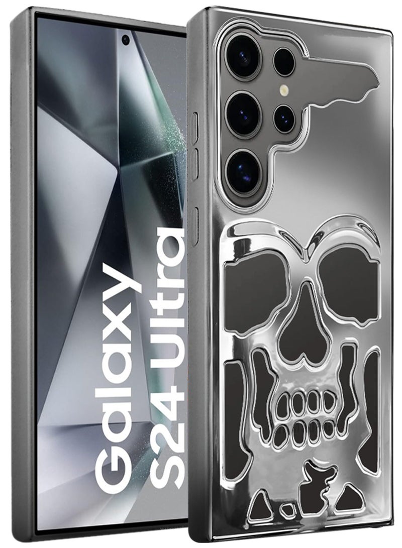 MARGOUN Galaxy S24 Ultra Case Cover Soft TPU and Glossy with Skull Design Silver-1ss - Image 1