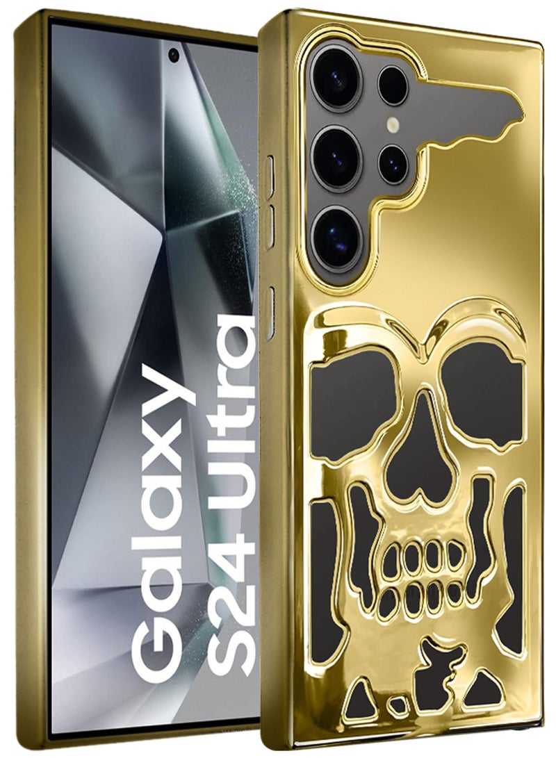 مارجون Galaxy S24 Ultra Case Cover Soft TPU and Glossy with Skull Design Gold-1ss - Image 1