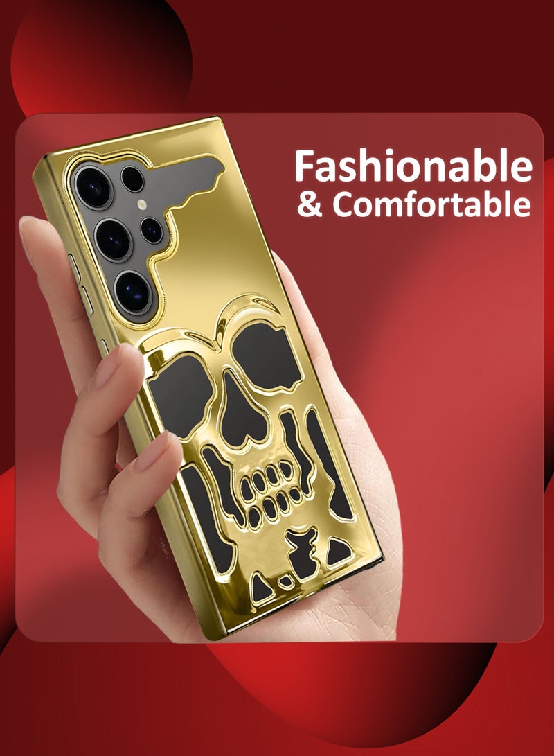 مارجون Galaxy S24 Ultra Case Cover Soft TPU and Glossy with Skull Design Gold-1ss - Image 4